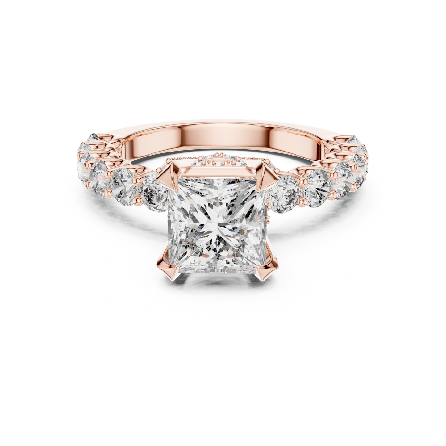 Princess Cut Diamond Ring with Pave Band | Royal Reign of Brilliance