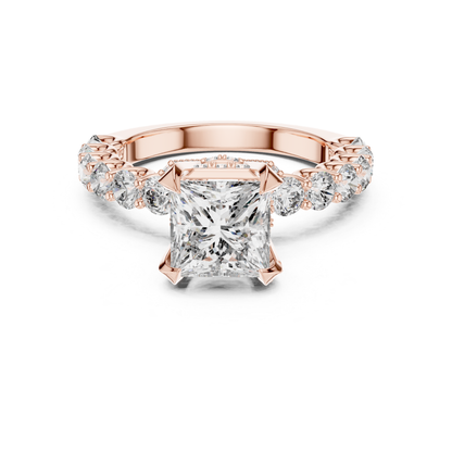 Princess Cut Diamond Ring with Pave Band | Royal Reign of Brilliance