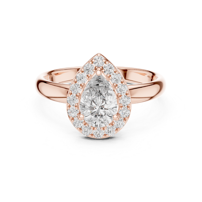 Pear Shape Halo Diamond Ring With Round Accent Stones | 18K