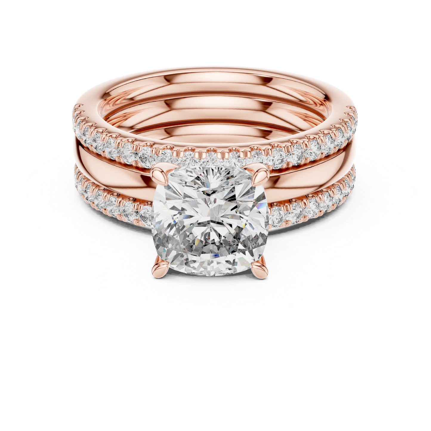 Cushion Cut Diamond Bridal Ring Set | Luxury Gold Wedding Style