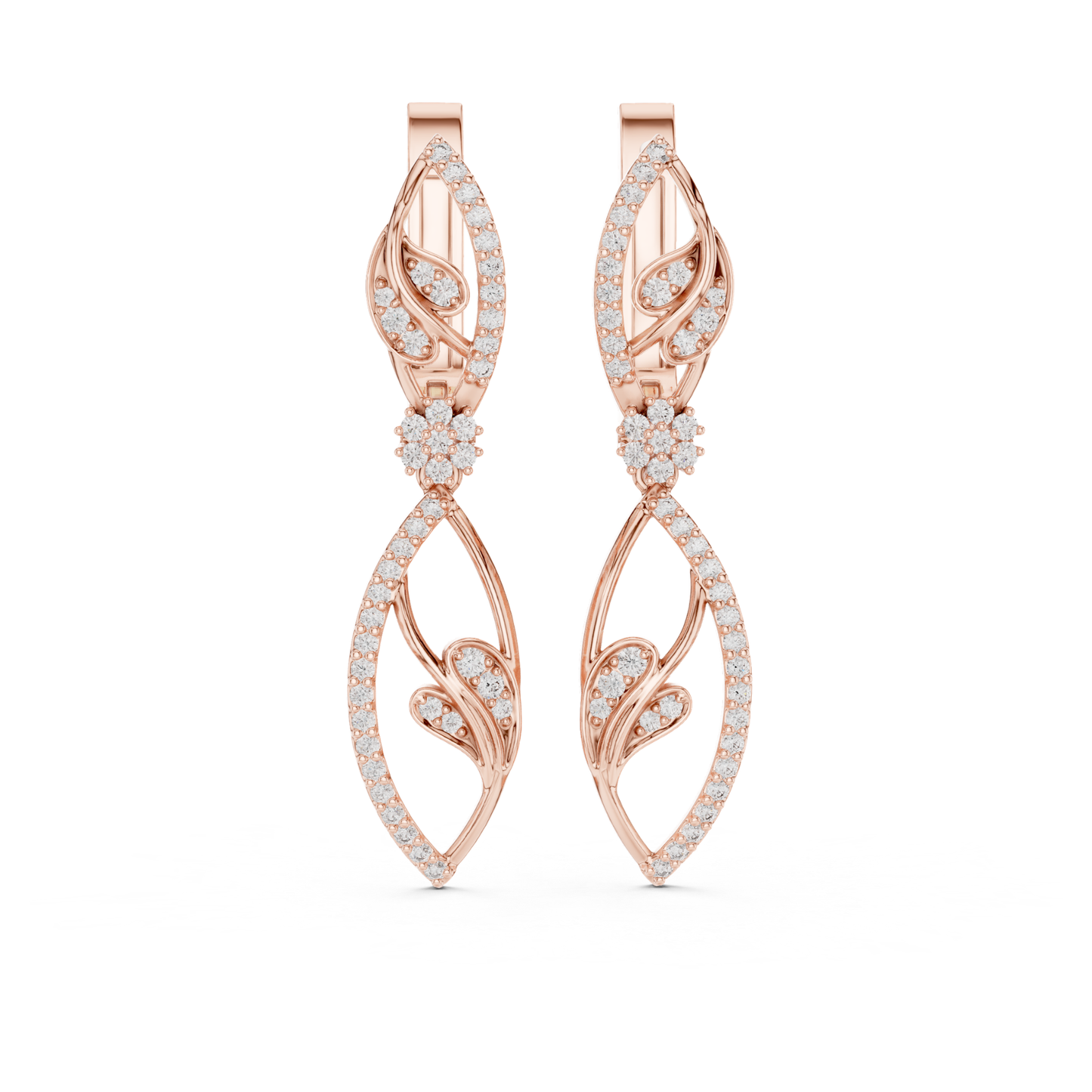 Floral Leaf Diamond Drop Earrings | Elegant Nature Inspired Luxury