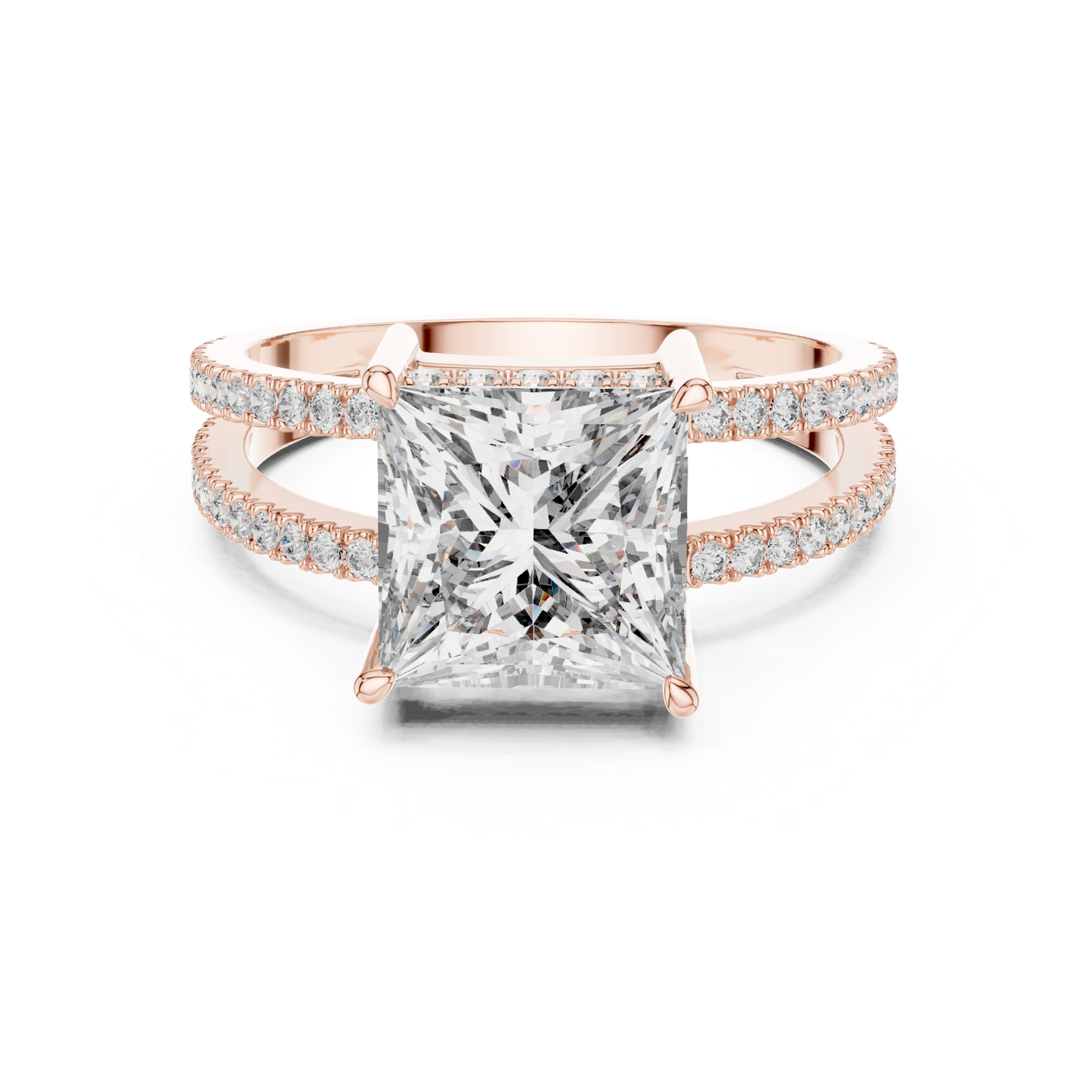 Princess Cut Split Shank Diamond Ring | Luxury Gold Style