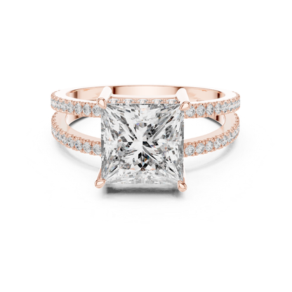 Princess Cut Split Shank Diamond Ring | Luxury Gold Style