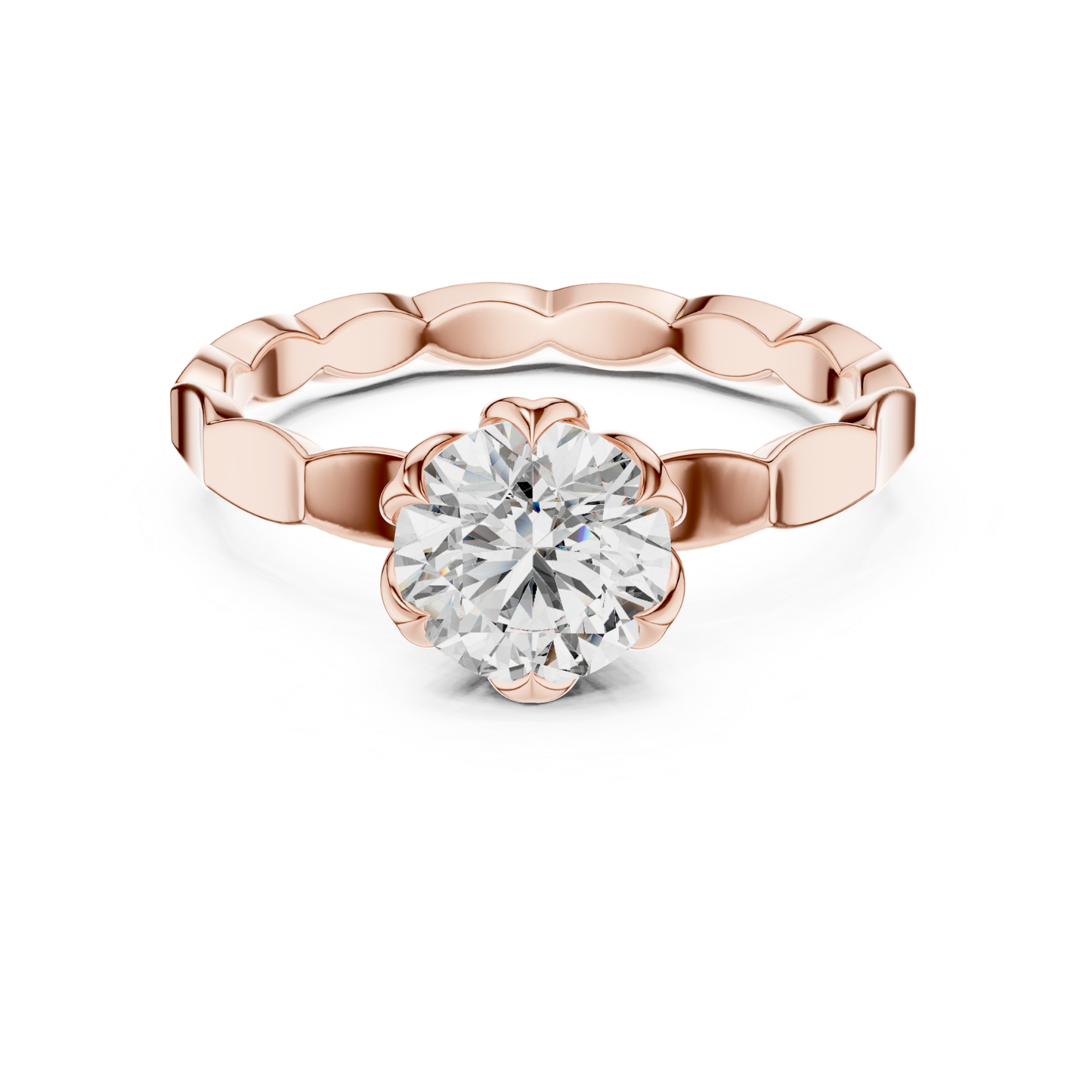 Round Diamond Floral Band Ring | 18K Gold Fine Jewelry