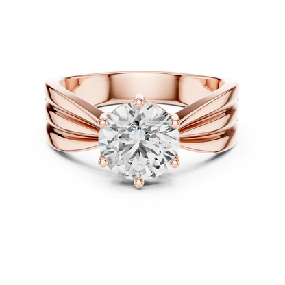 Round Cut Diamond Ring with Layered Band Design | 18K Gold