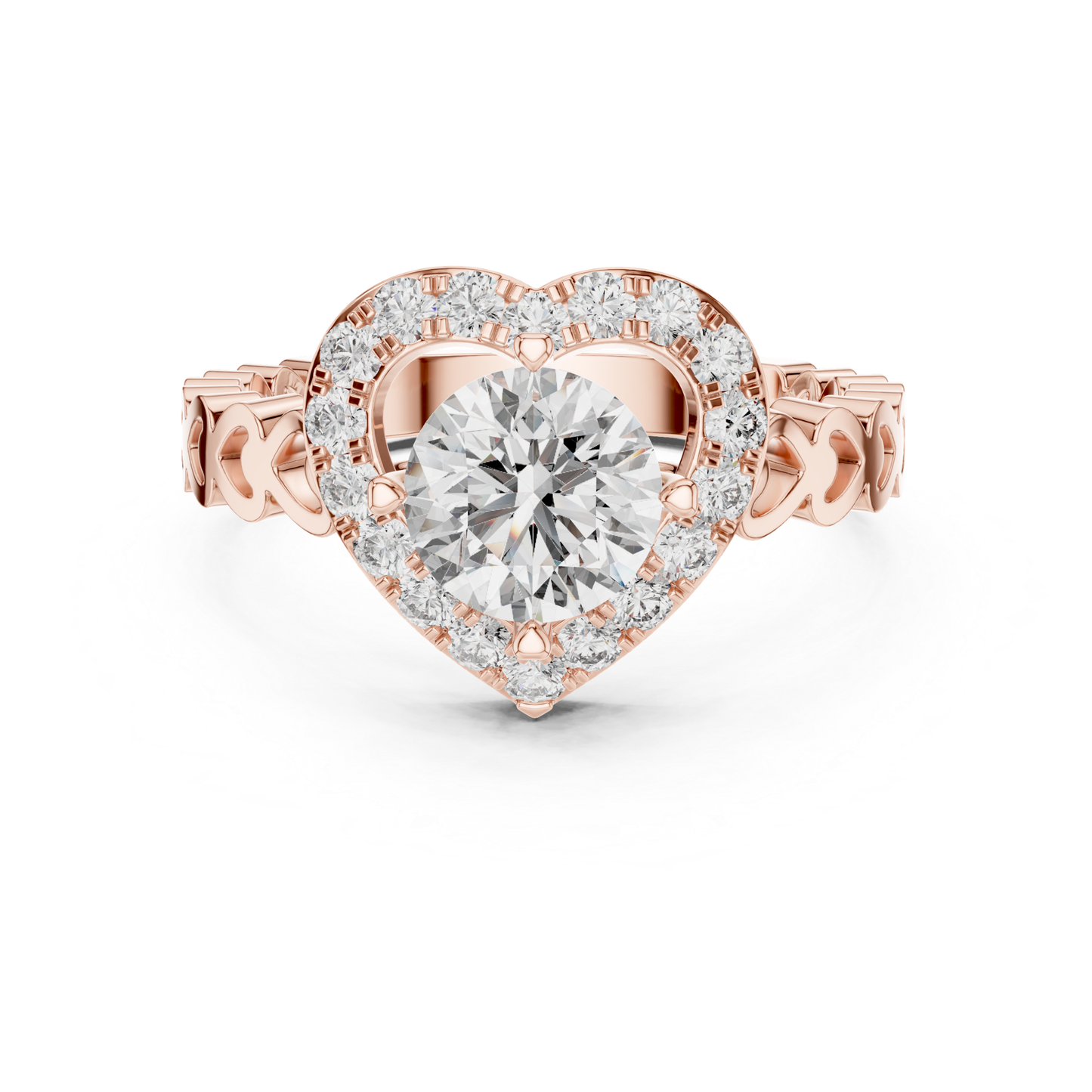 Round Diamond Ring with Heart Inspired Halo Design | Love in Bloom