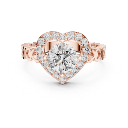 Round Diamond Ring with Heart Inspired Halo Design | Love in Bloom