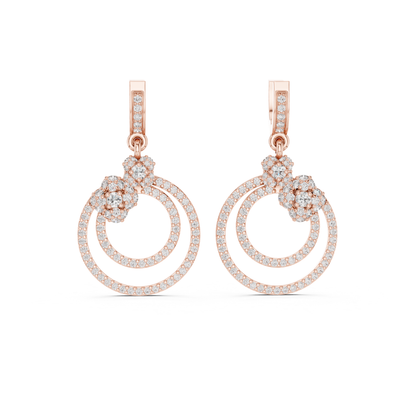 Double Circle Diamond Drop Earrings with Floral Accent | Modern Luxury