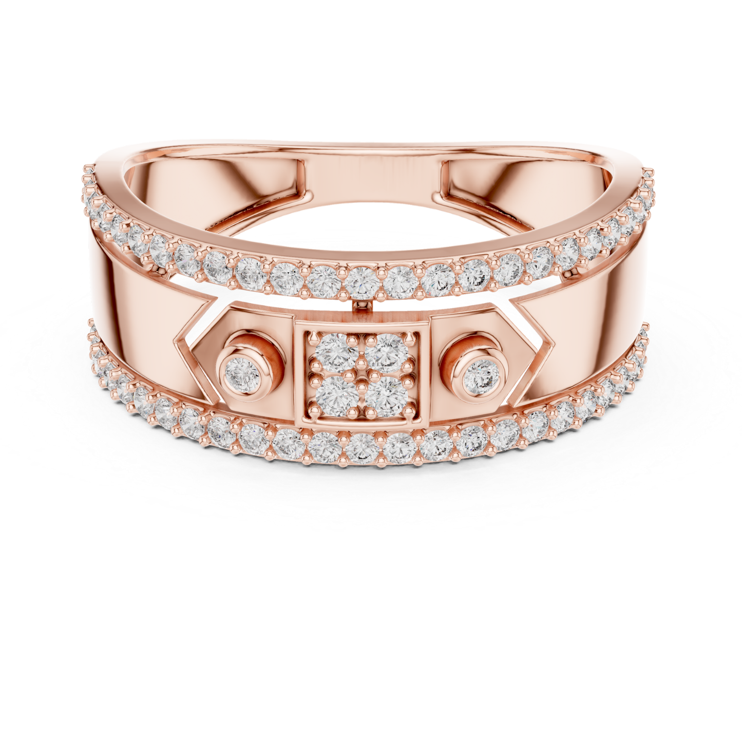 Luxury Diamond Square Center Band Rings | Modern Statement Style