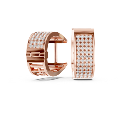 Wide Diamond Hoop Earrings with Multi Row Pave Design | Luxe Radiance