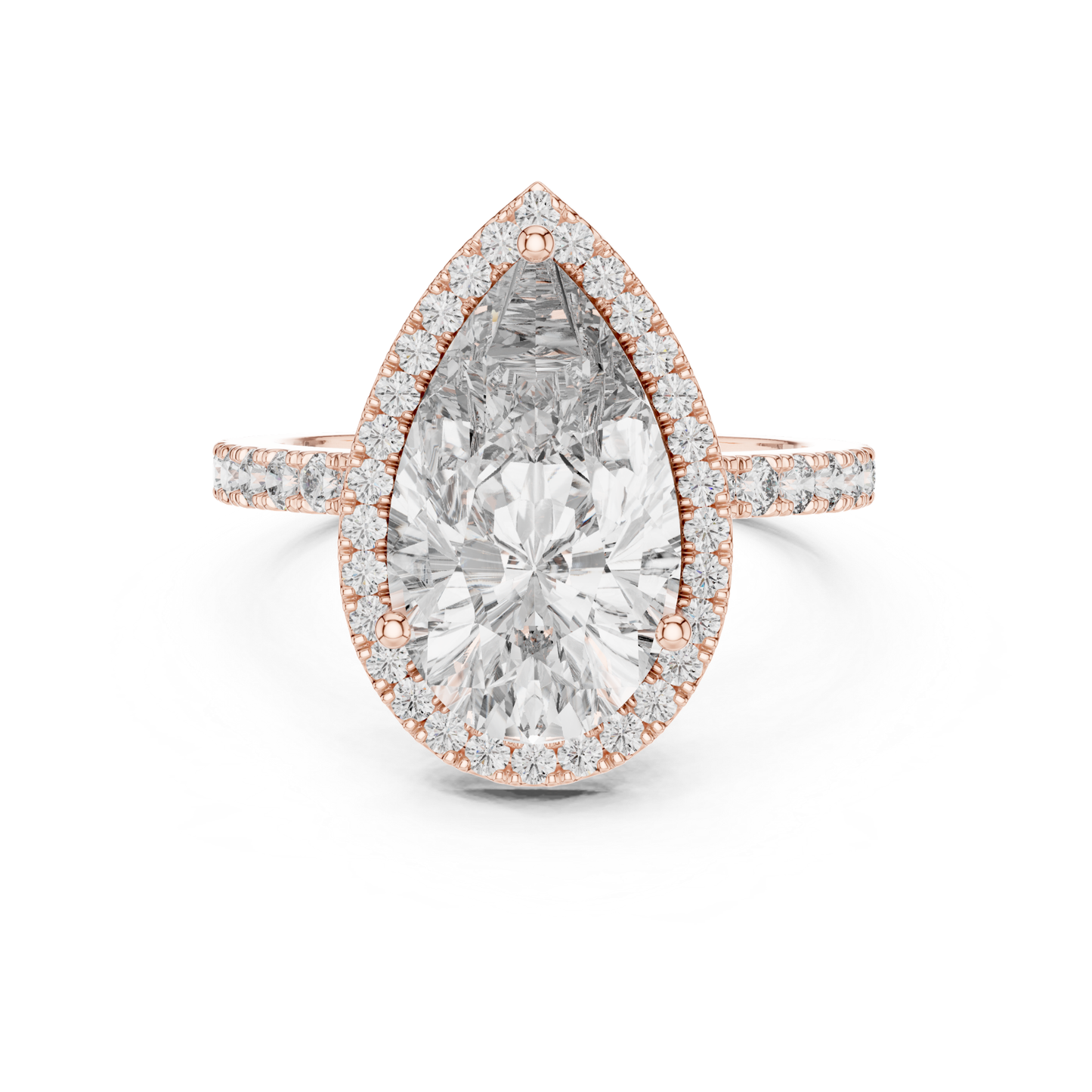 Pear Cut Diamond Halo Ring with Pave Band | Teardrops of Brilliance