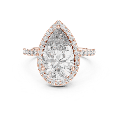 Pear Cut Diamond Halo Ring with Pave Band | Teardrops of Brilliance