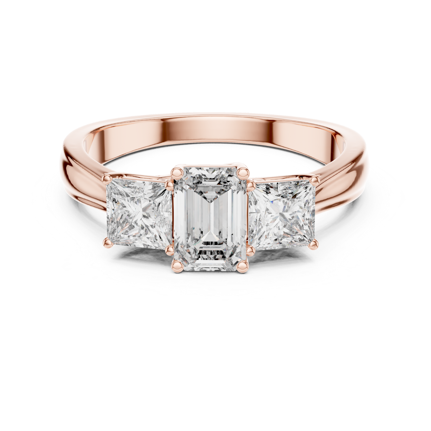 Emerald Center Three Diamond Band Ring | Royally Green & Brilliant