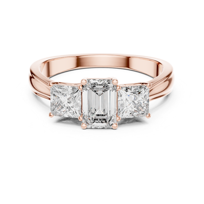 Emerald Center Three Diamond Band Ring | Royally Green & Brilliant