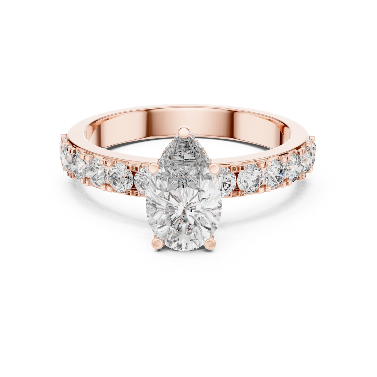 Pear Shape Diamond Ring With Side Round Accent Stones | 18K