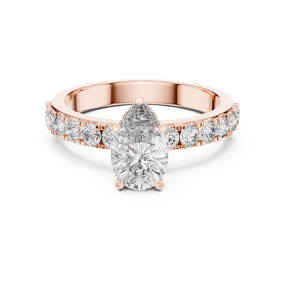 Pear Shape Diamond Ring With Side Round Accent Stones | 18K