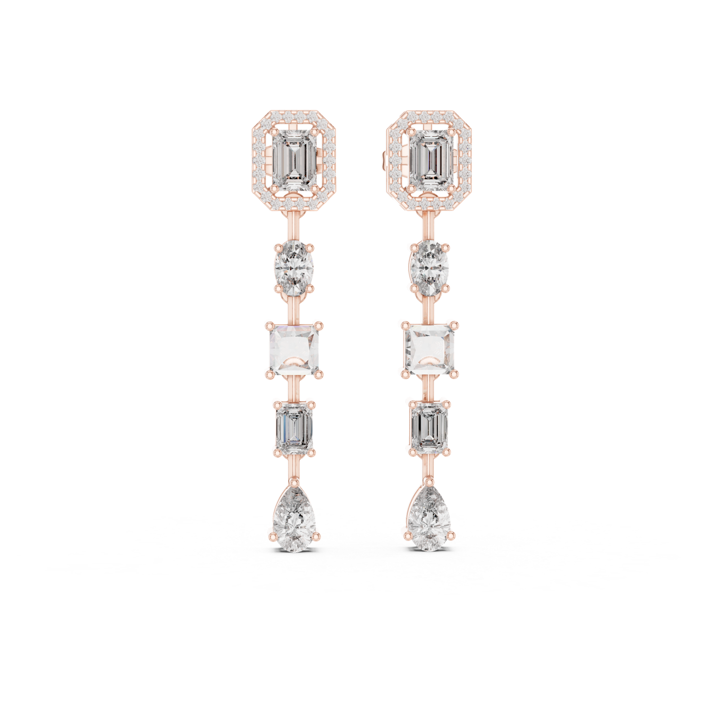 Emerald Cut Multi Shape Diamond Drop Earrings | Luxury Statement Style