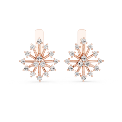 Starburst Diamond Stud Earrings with Round Brilliant Details | Celestial Glow