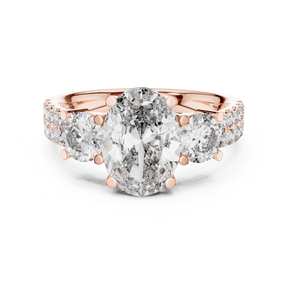 Oval Cut Three Stone Diamond Ring | Luxury Gold Engagement Style