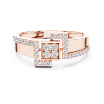 Round Diamond Geometric Square Ring | Modern Luxury Style