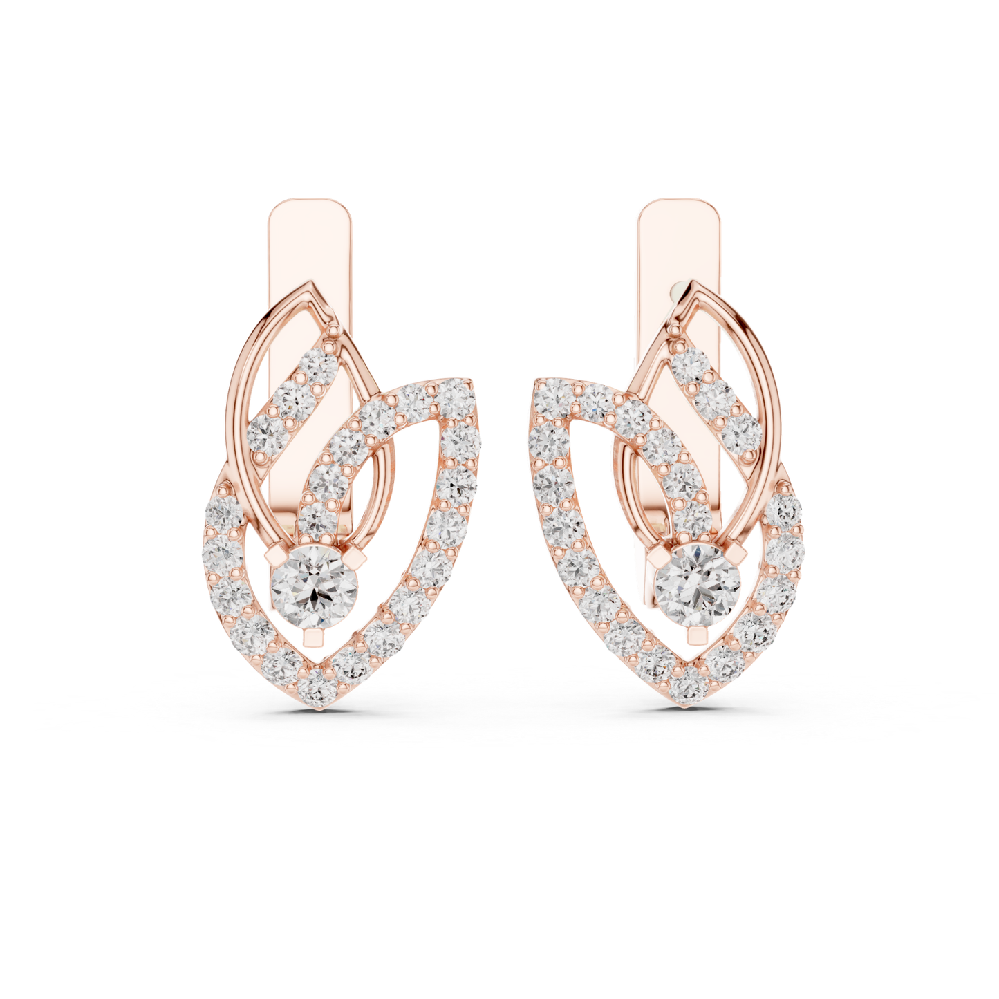 Leaf Diamond Drop Earrings with Openwork Elegance | Celestial Leaf