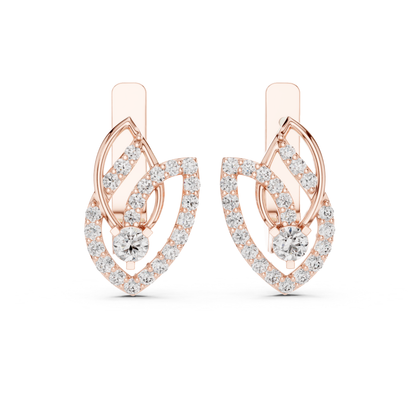 Leaf Diamond Drop Earrings with Openwork Elegance | Celestial Leaf