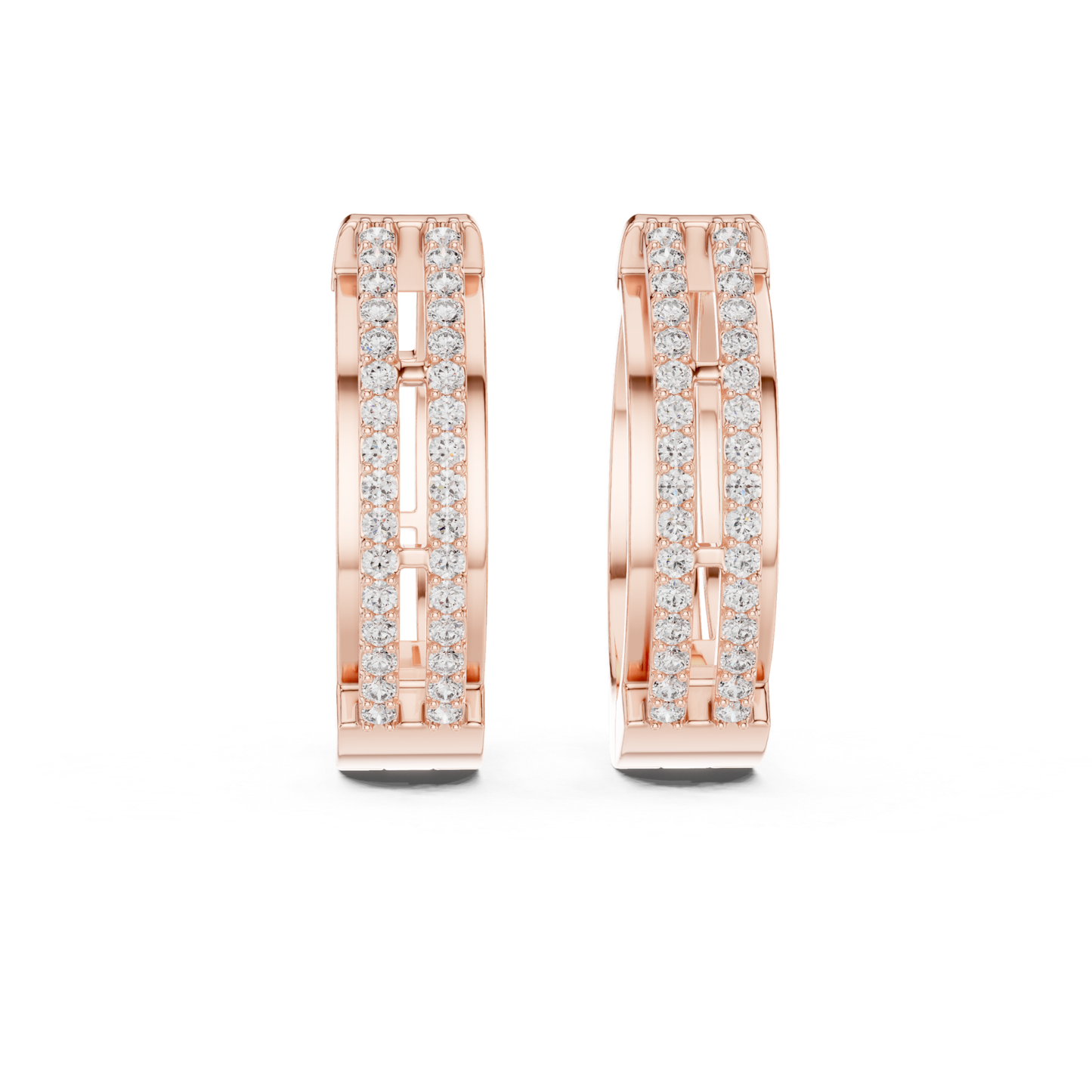 Rectangular Diamond Hoop Earrings with Double Row Brilliance | Modern Luxury