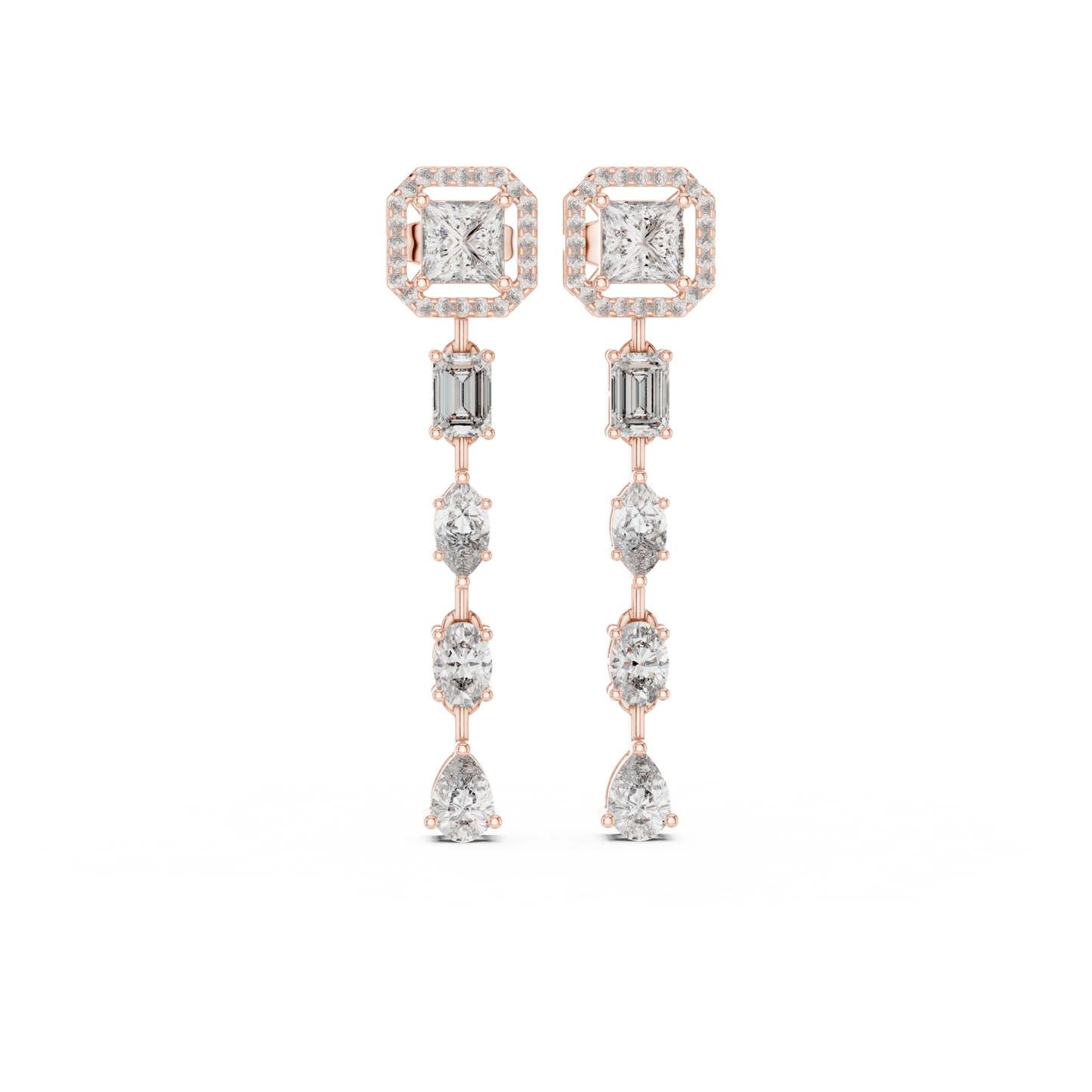 Princess Cut Halo Diamond Drop Earrings | Luxury Statement Style
