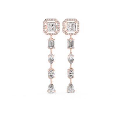 Princess Cut Halo Diamond Drop Earrings | Luxury Statement Style