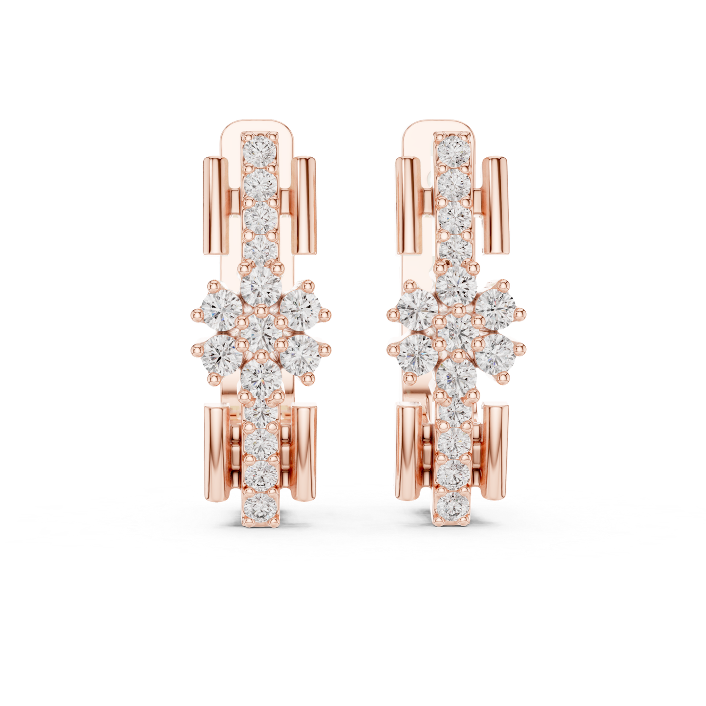 Floral Diamond Hoop Earrings with Round Brilliant Accent | Modern Luxury
