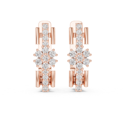 Floral Diamond Hoop Earrings with Round Brilliant Accent | Modern Luxury