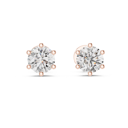 Round Diamond Stud Earrings | Timeless Brilliance in Six Prong Setting