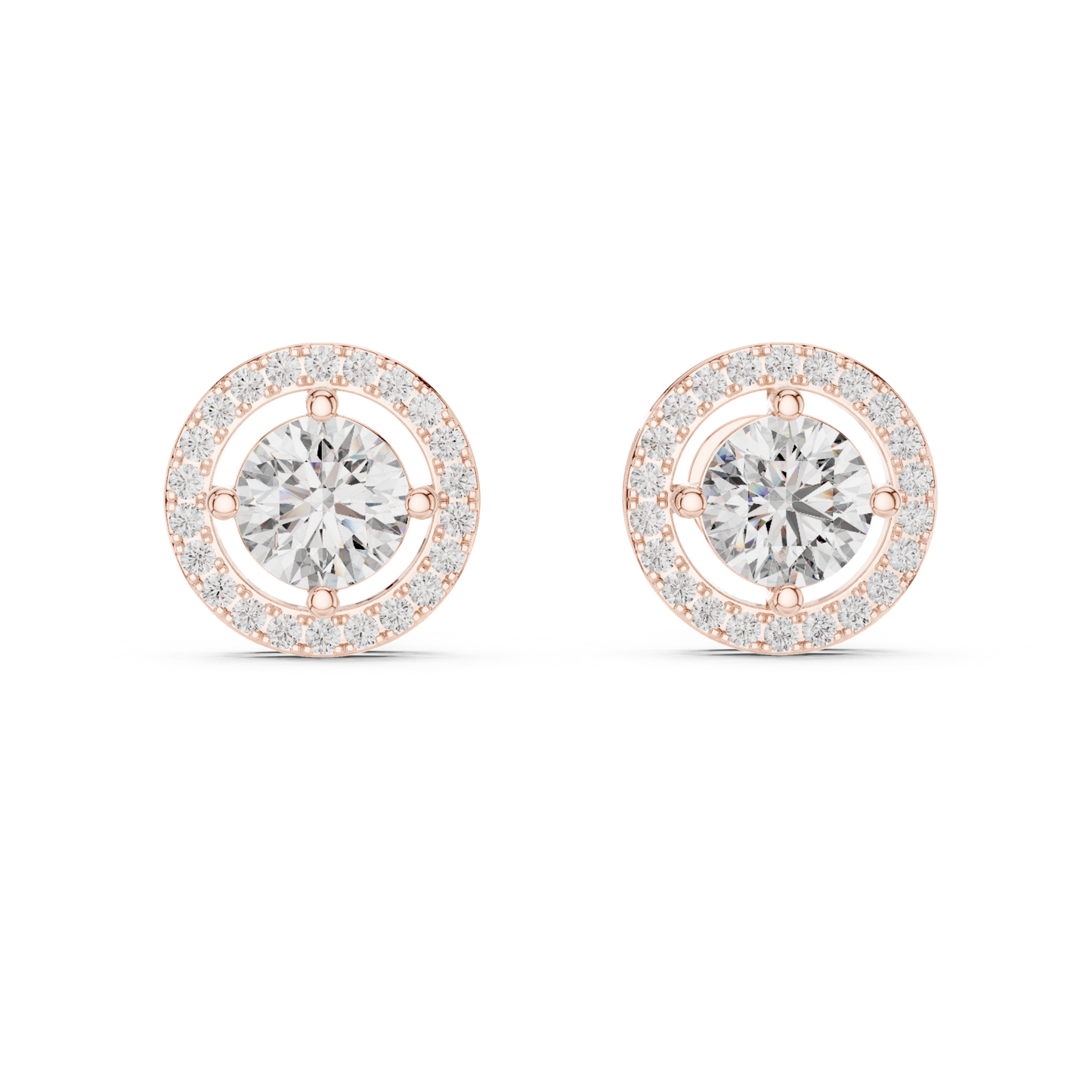Runde Diamant-Halo-Ohrstecker | Krappenfassung 18K Gold
