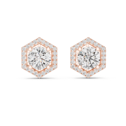 Runde Diamant-Halo-Ohrstecker | Geometrische Brillanz in edlem Gold