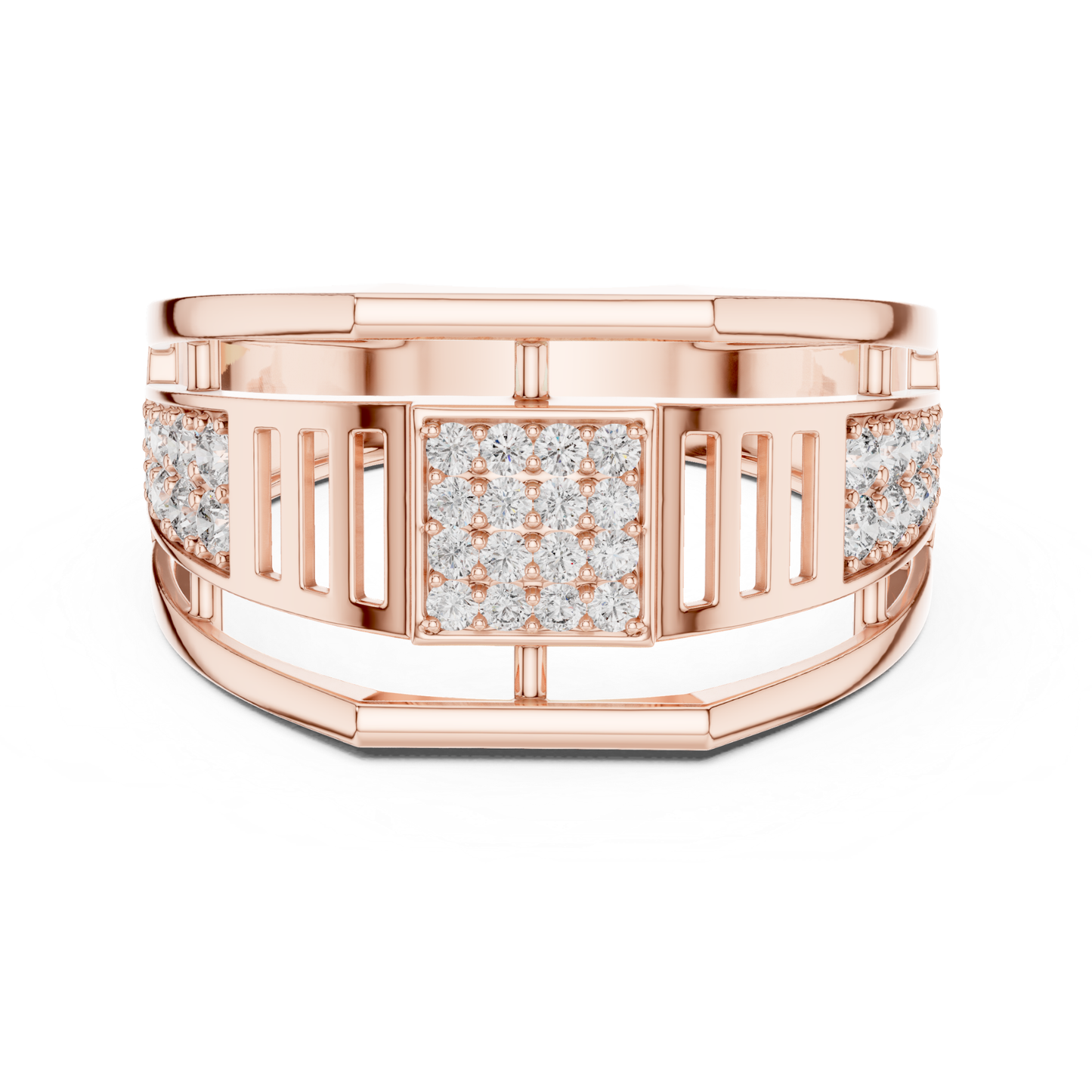 Round Diamond Square Cluster Diamond Band | Modern Luxury Style