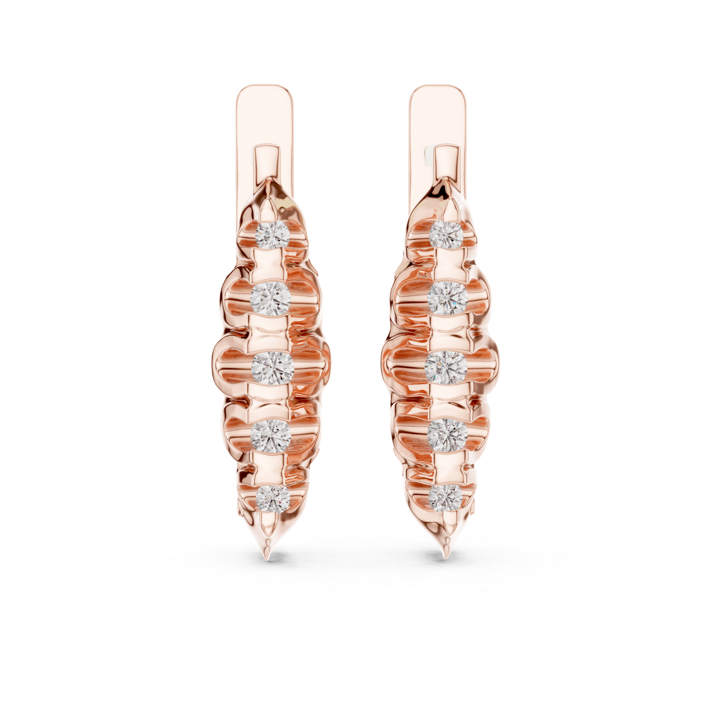 Ribbed Diamond Hoop Earrings with Round Brilliance | Modern Gold Elegance