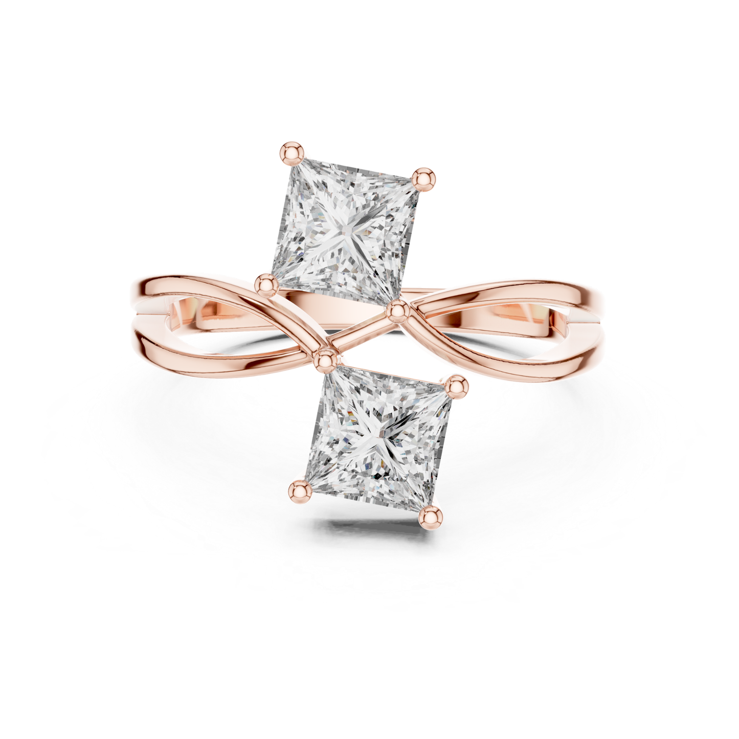 Princess Cut Diamond Bypass Ring | Double Stone Luxury Design