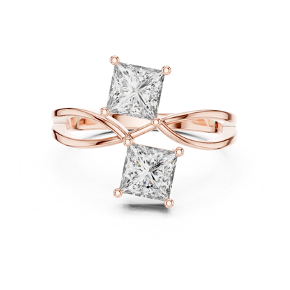 Princess Cut Diamond Bypass Ring | Double Stone Luxury Design