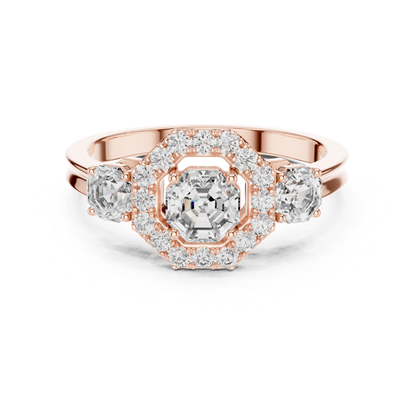 Octagon Halo Three Diamond Band Ring | Eight Sides of Brilliance