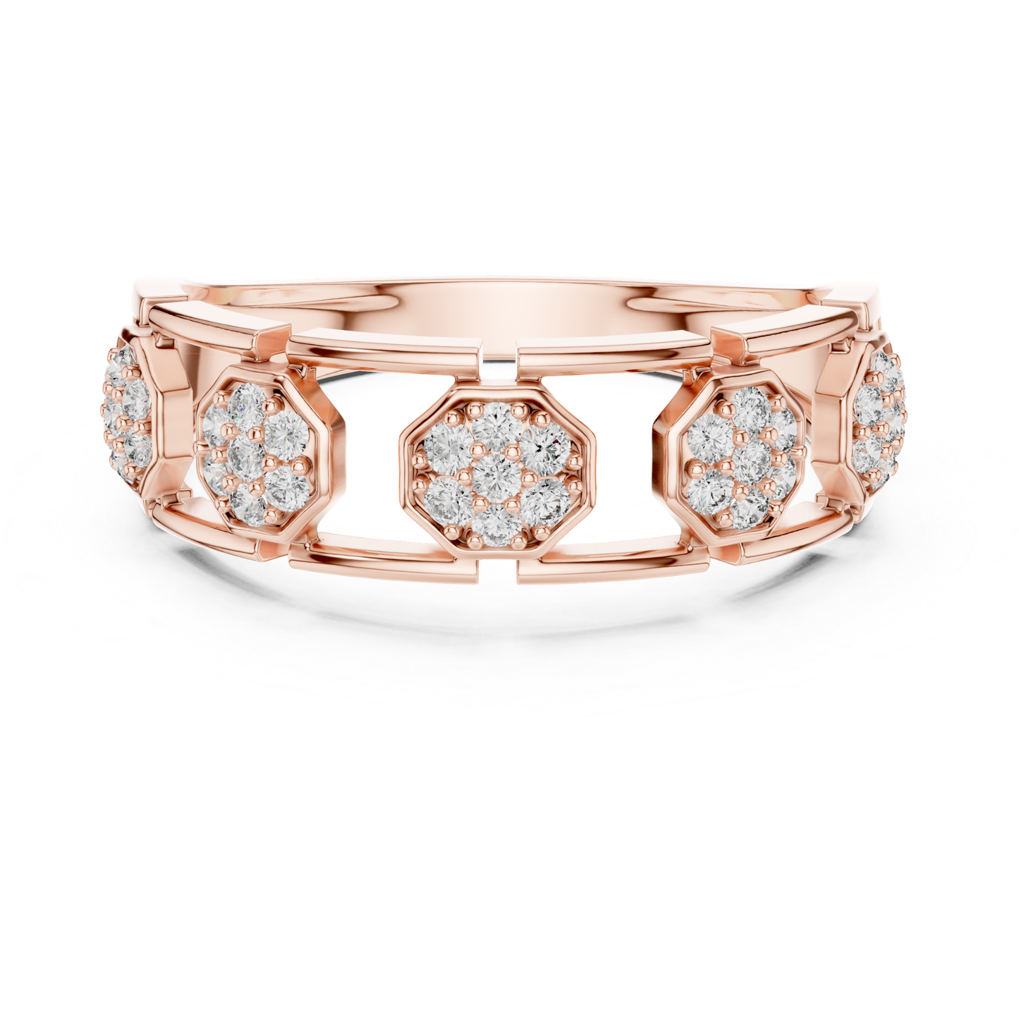 Octagon Shape Round Diamond Band | Modern Luxury Jewelry Style