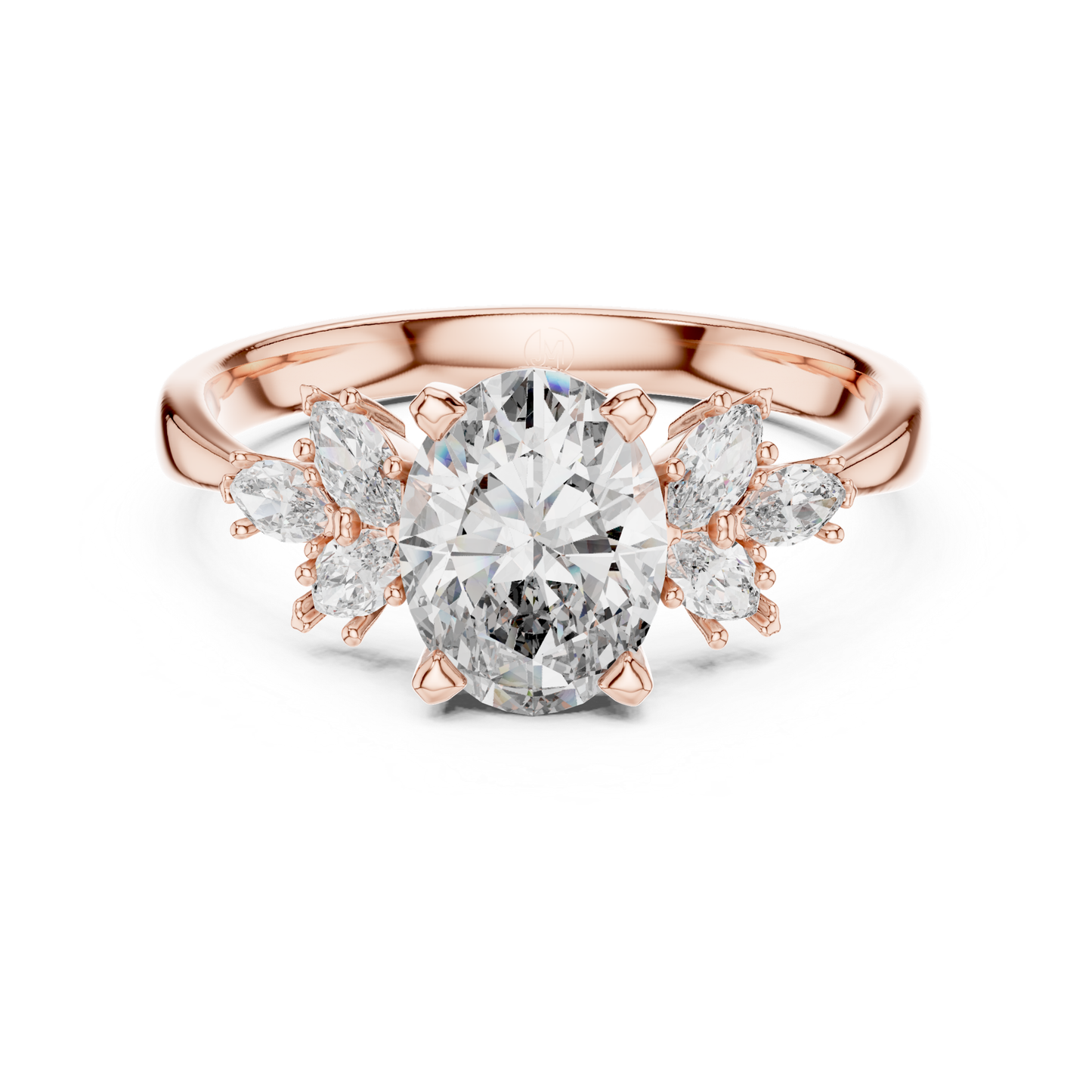 Ovaler Diamantring mit floralen Seitensteinen | 18 Karat Gold