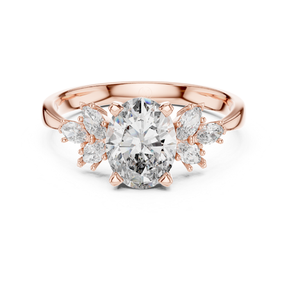 Ovaler Diamantring mit floralen Seitensteinen | 18 Karat Gold