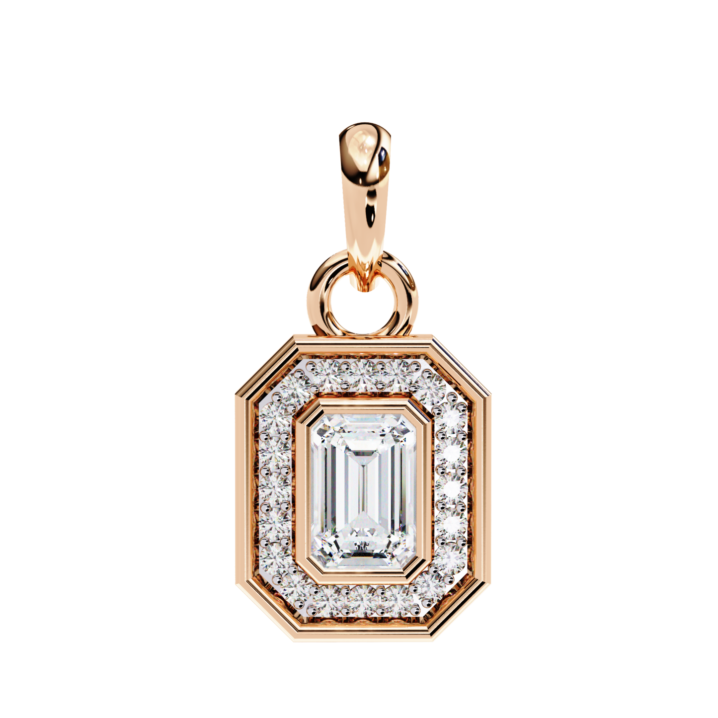Emerald Halo Charm Lab Grown Diamond Pendant | 18K Gold