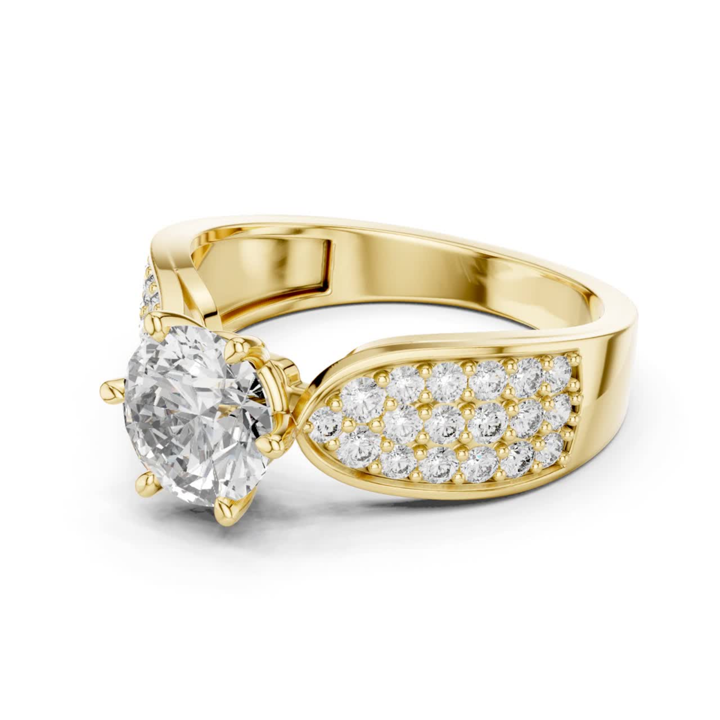 Round Cut Diamond Ring with Wide Pave Shoulders | Bold & Brilliant