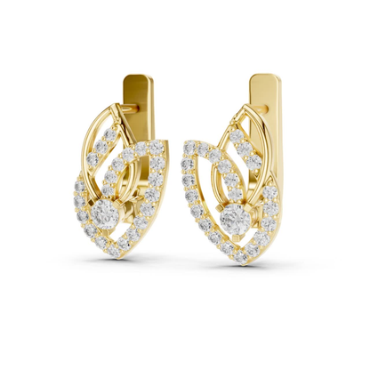 Leaf Diamond Drop Earrings with Openwork Elegance | Celestial Leaf