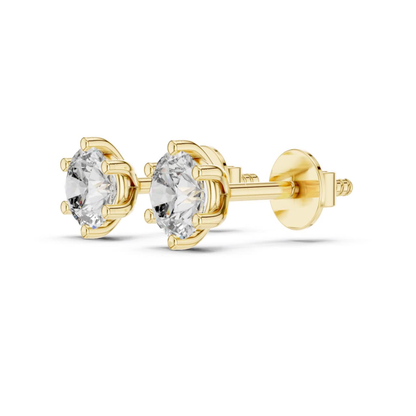 Round Diamond Stud Earrings | Timeless Brilliance in Six Prong Setting
