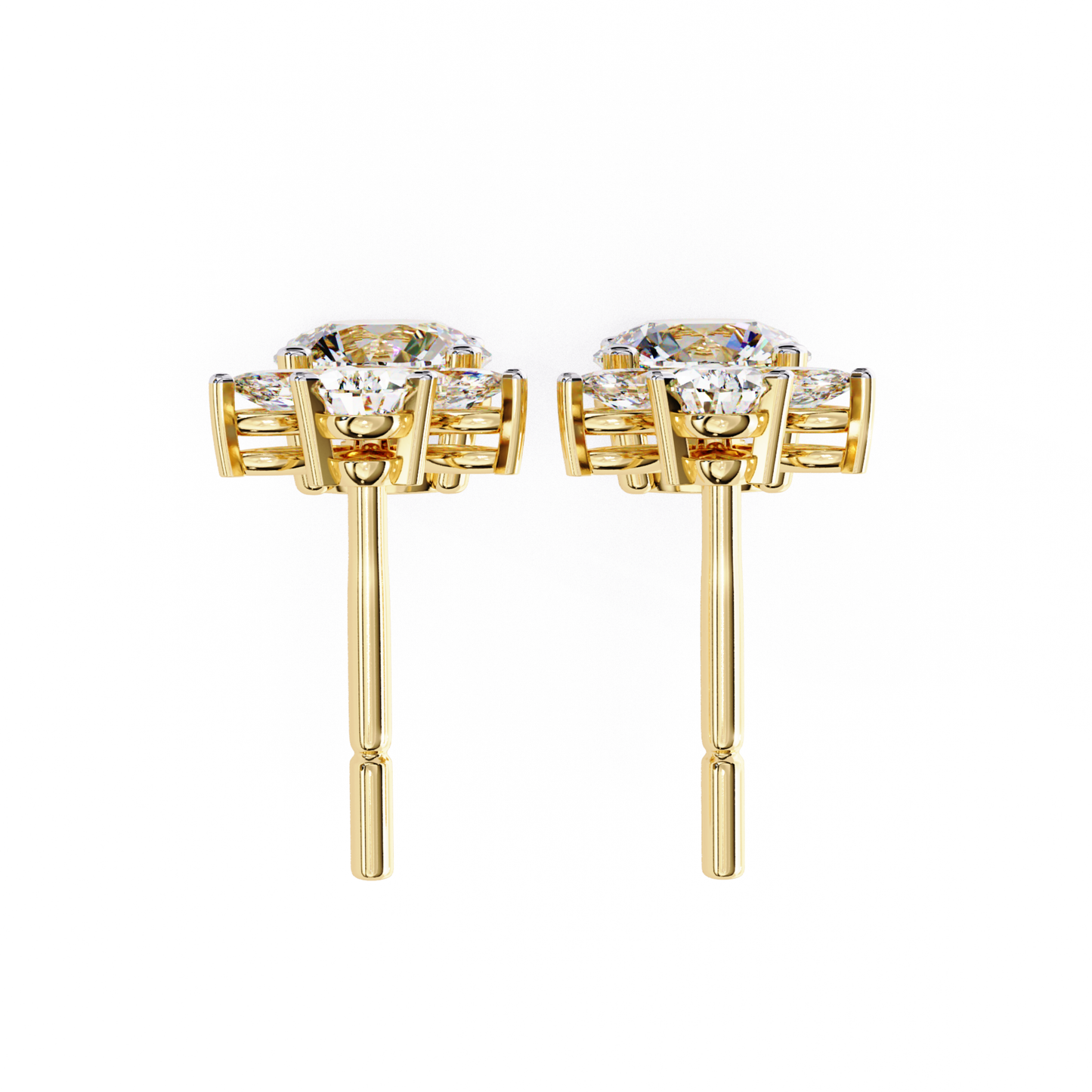 Gold Diamond Floral Drop Earrings  Lab Grown