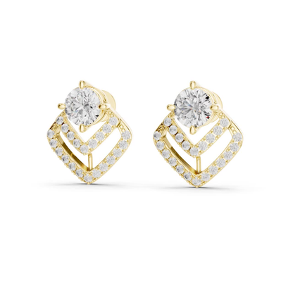 Round Diamond Chevron Halo Stud Earrings | Prong 18K Gold