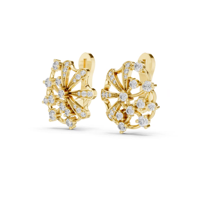 Floral Diamond Stud Earrings with Openwork Fan Design | Radiant Bloom