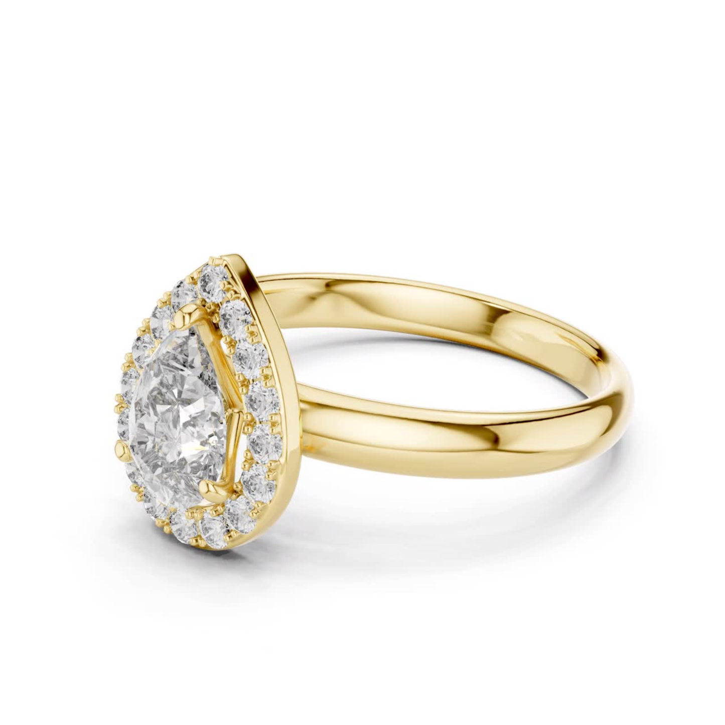 Pear Shape Halo Diamond Ring With Round Accent Stones | 18K